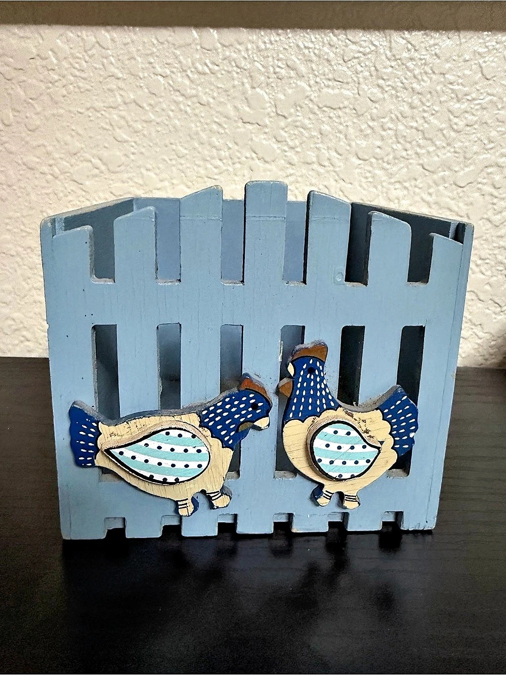 Vintage Chicken - Blue Fish - Wooden Storage Organizer